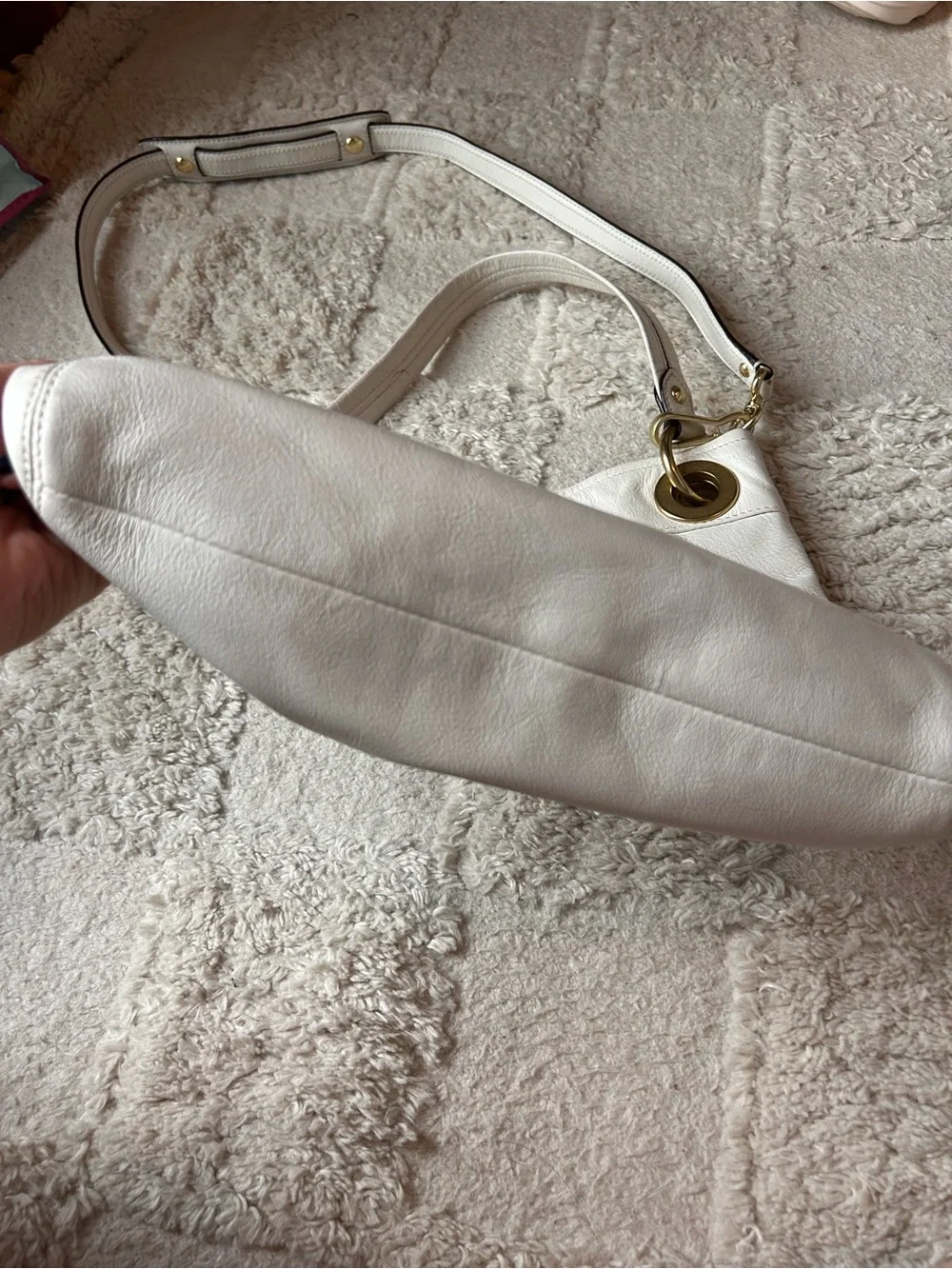 Vintage Coach Madison White Leather Shoulder Hobo Bag with Gold Hardware